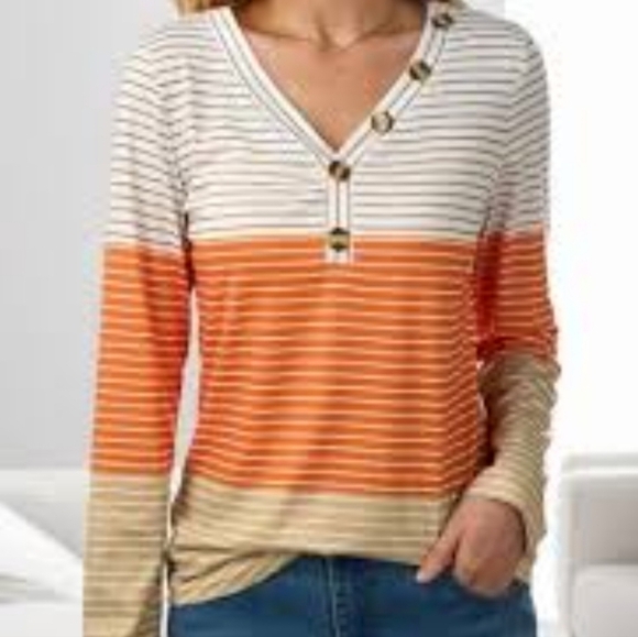 Long sleeve Vneck Shirt Size Medium Casual Fall Autum - Picture 1 of 9